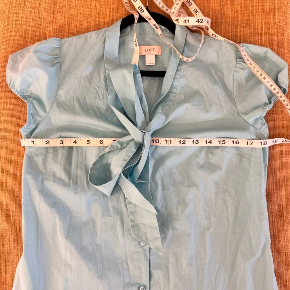 LOFT Light Blue Tie Front Blouse Short Sleeve Top